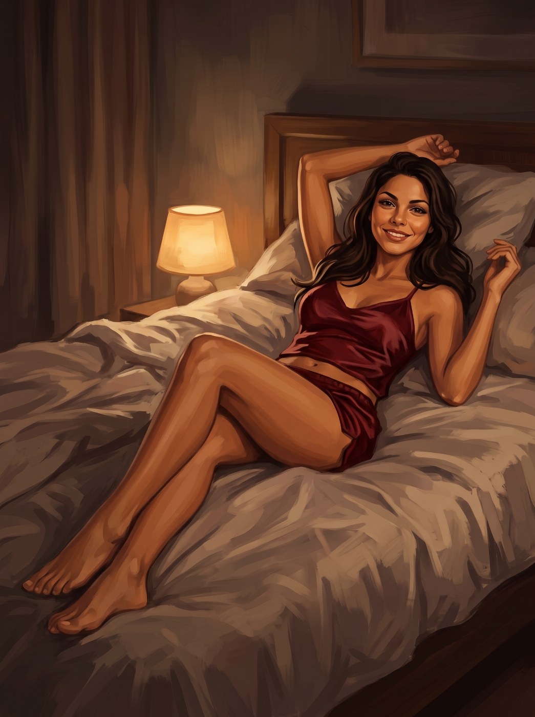 Sofia Swift lying back across her bed at night