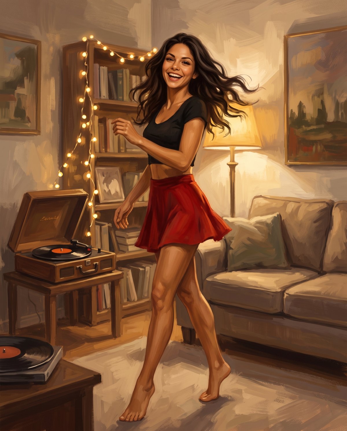 Sofia Swift dancing barefoot in her living room